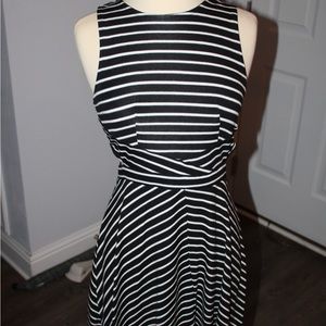 Black and white striped cutout dress